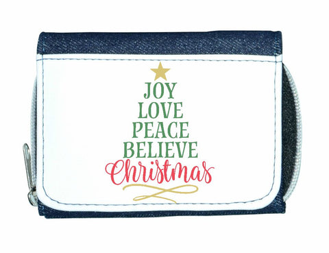 Joy love peace believe Xmas tree shaped Wordart stylish ladies purse