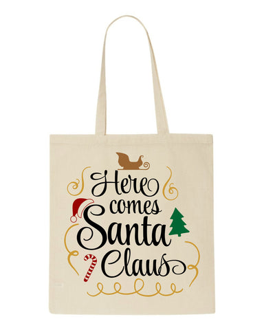 Here comes Santa Claus style one tote style shopping bag