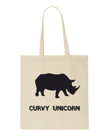 Alternative Animal Names Curvy Unicorn rhino Sublimation tote style shopping bag