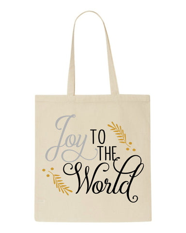 Joy to the world style 1 metallic mistletoe tote style shopping bag