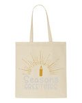 Seasons greetings golden candle metallic print tote style shopping bag