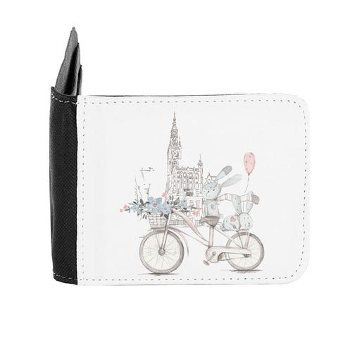 Bunny Two City Bicycle Ride Scene Watercolour Vintage Style gent's wallet