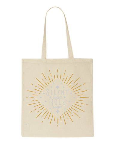 Silent night holy night style 3 metallic tote style shopping bag