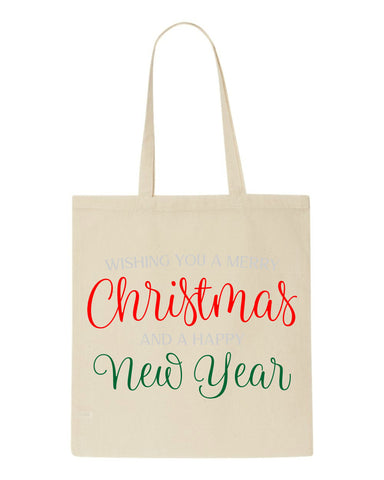 Wishing you a merry Christmas and a happy new year tote style shopping bag