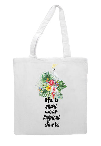 Tropical flowers (style 1L) - life is short tote style shopping bag