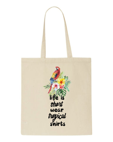 Tropical flowers (style 1M) - life is short tote style shopping bag