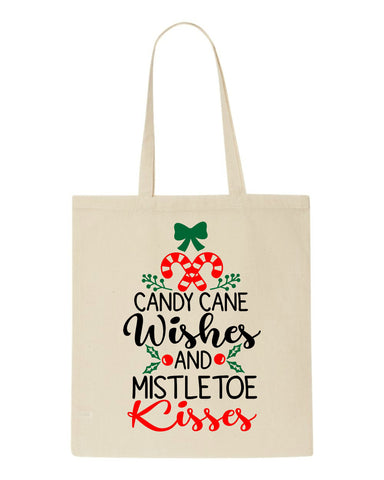 Candy cane wishes and mistletoe kisses tote style shopping bag