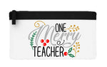 One merry teacher decorative flat-style pencil case