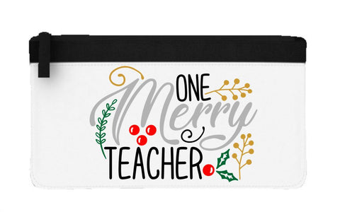 One merry teacher decorative flat-style pencil case