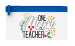 One merry teacher decorative flat-style pencil case