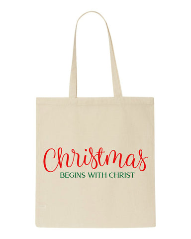 Christmas begins with Christ tote style shopping bag